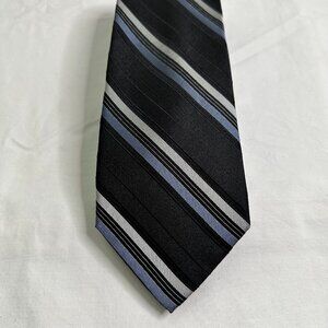 Calvin Klein Striped Black, Silver and Light Blue Men's Neck Tie.